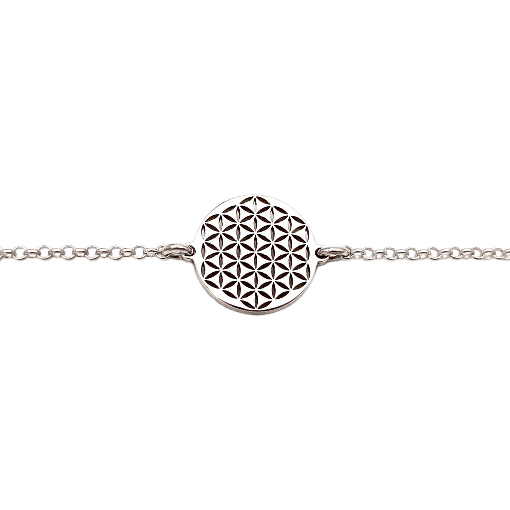 A sterling silver flower of life bracelet by Jade Rabbit Design