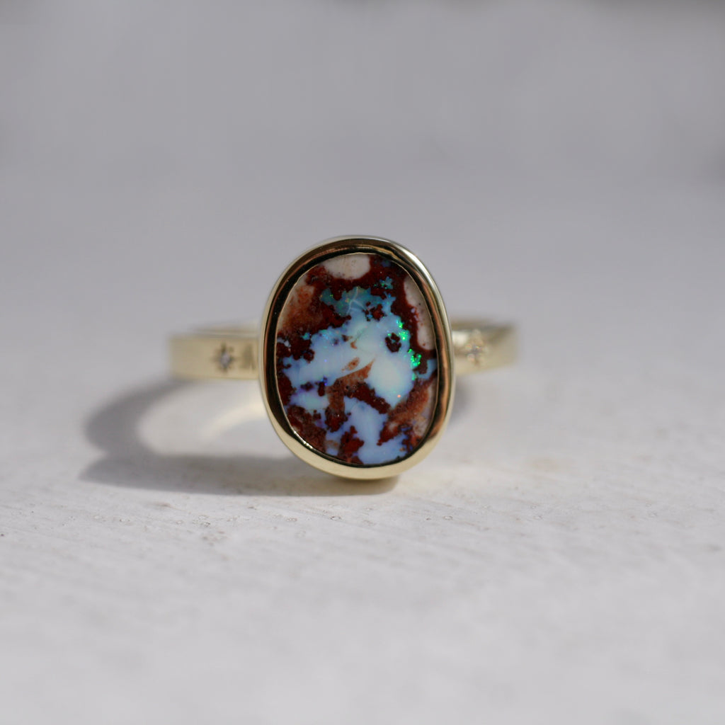 9ct Yellow Gold Mexican Boulder Opal Ring