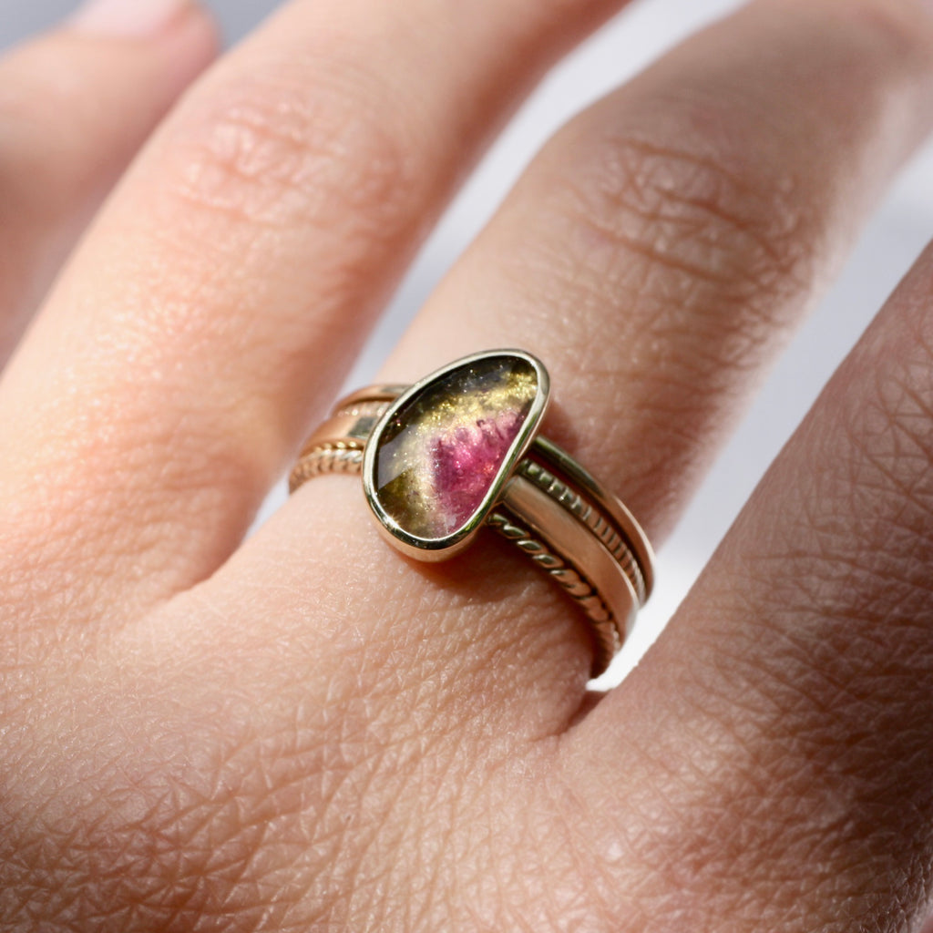 9ct Yellow Gold Tourmaline Slice Ring