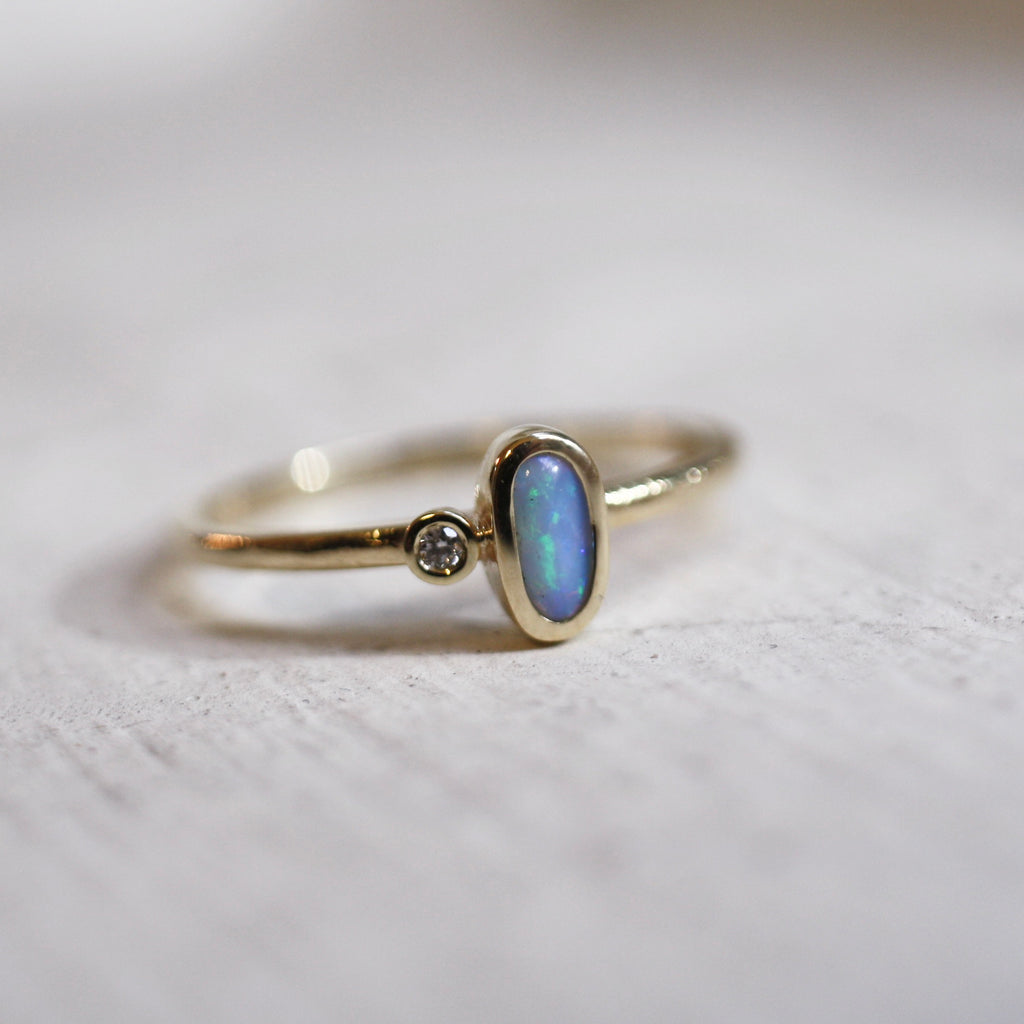 9ct Yellow Gold Opal Diamond Ring