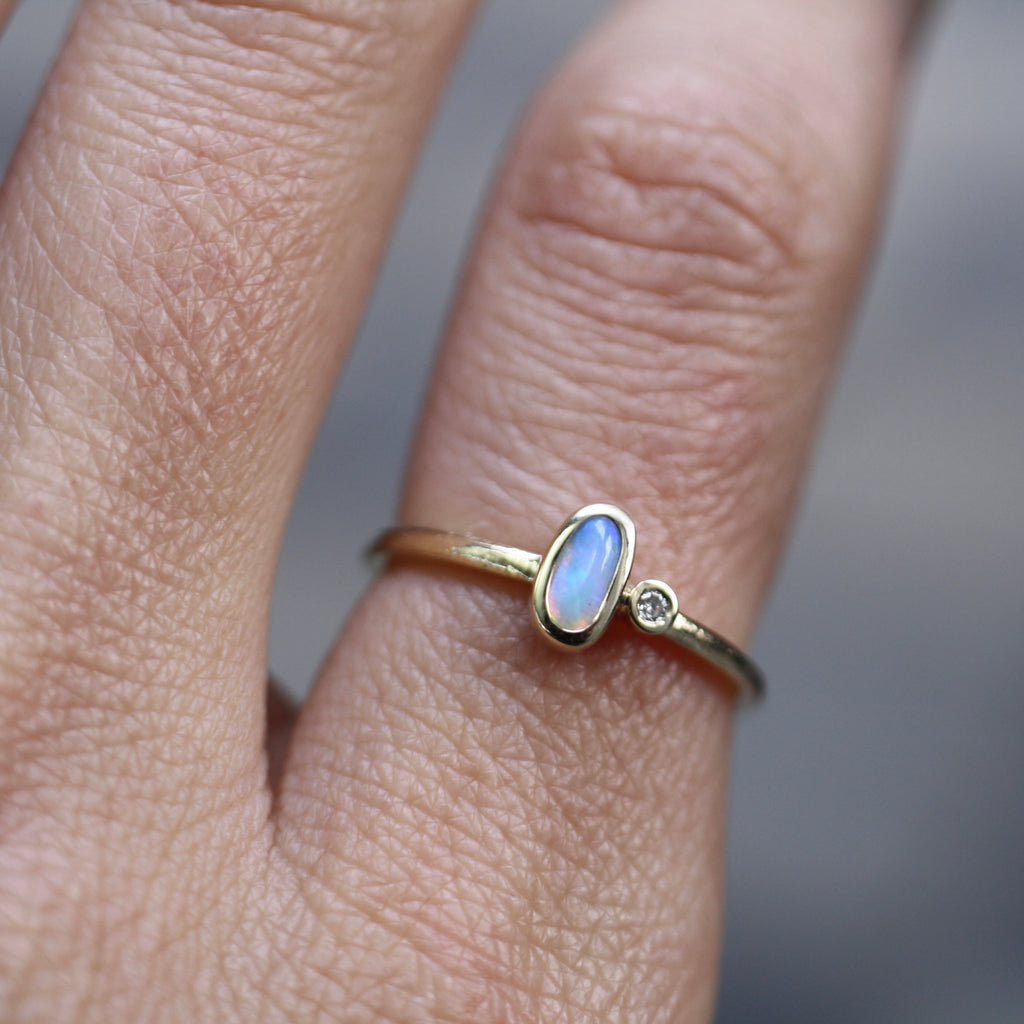 9ct Yellow Gold Opal Diamond Ring