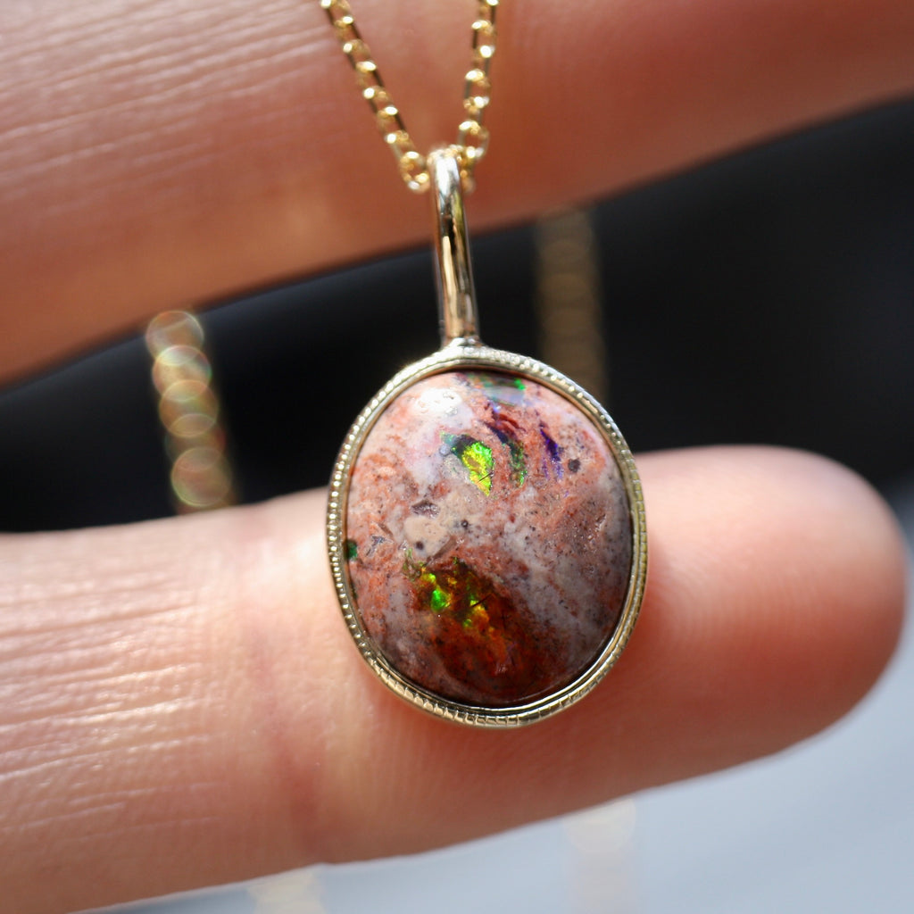 9ct Yellow Gold Jupiter Drop Opal Necklace