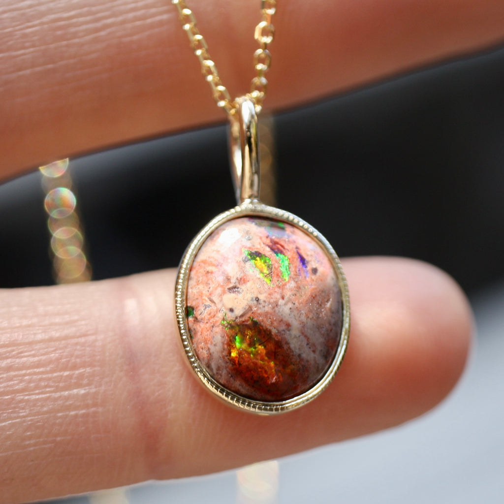 9ct Yellow Gold Jupiter Drop Opal Necklace