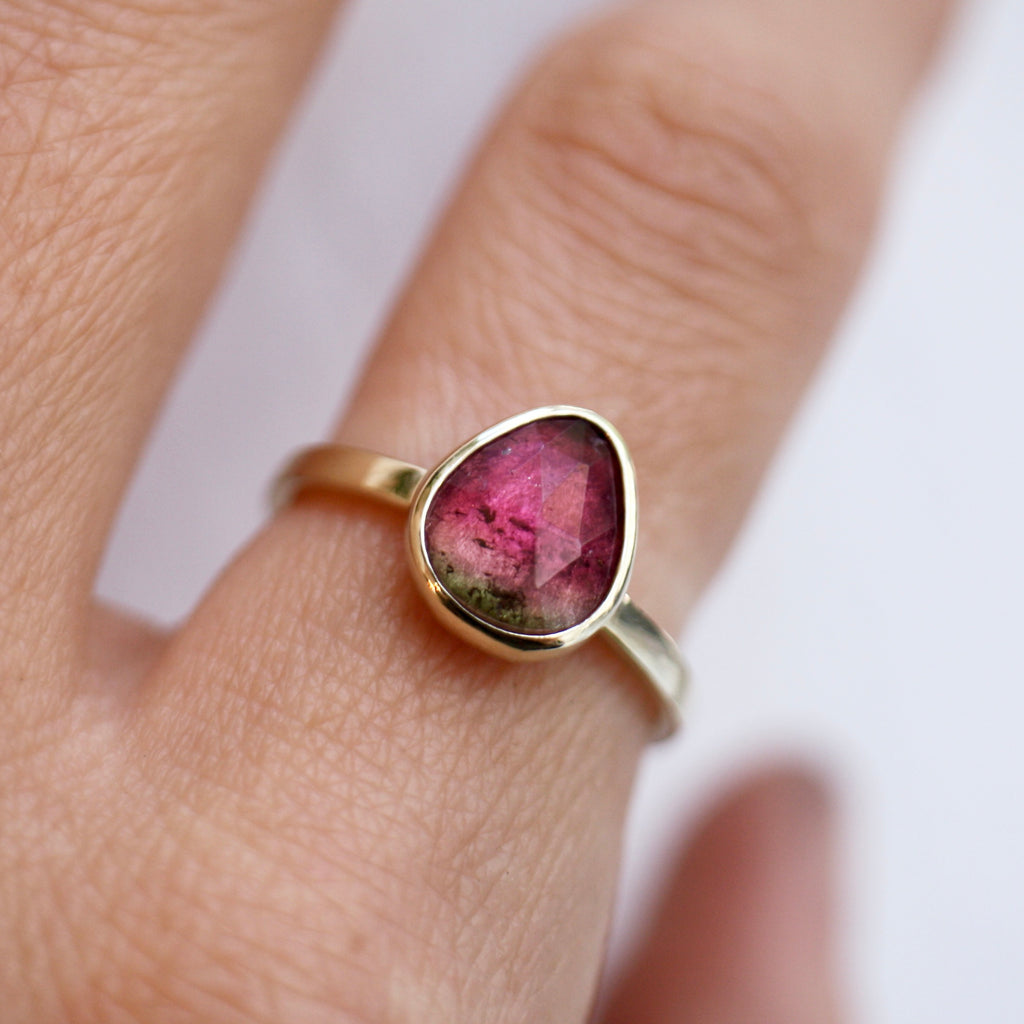 9ct Yellow Gold Pink Pear Tourmaline Ring