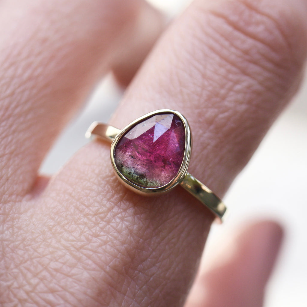 9ct Yellow Gold Pink Pear Tourmaline Ring