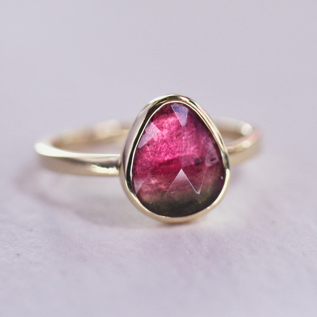 9ct Yellow Gold Pink Pear Tourmaline Ring