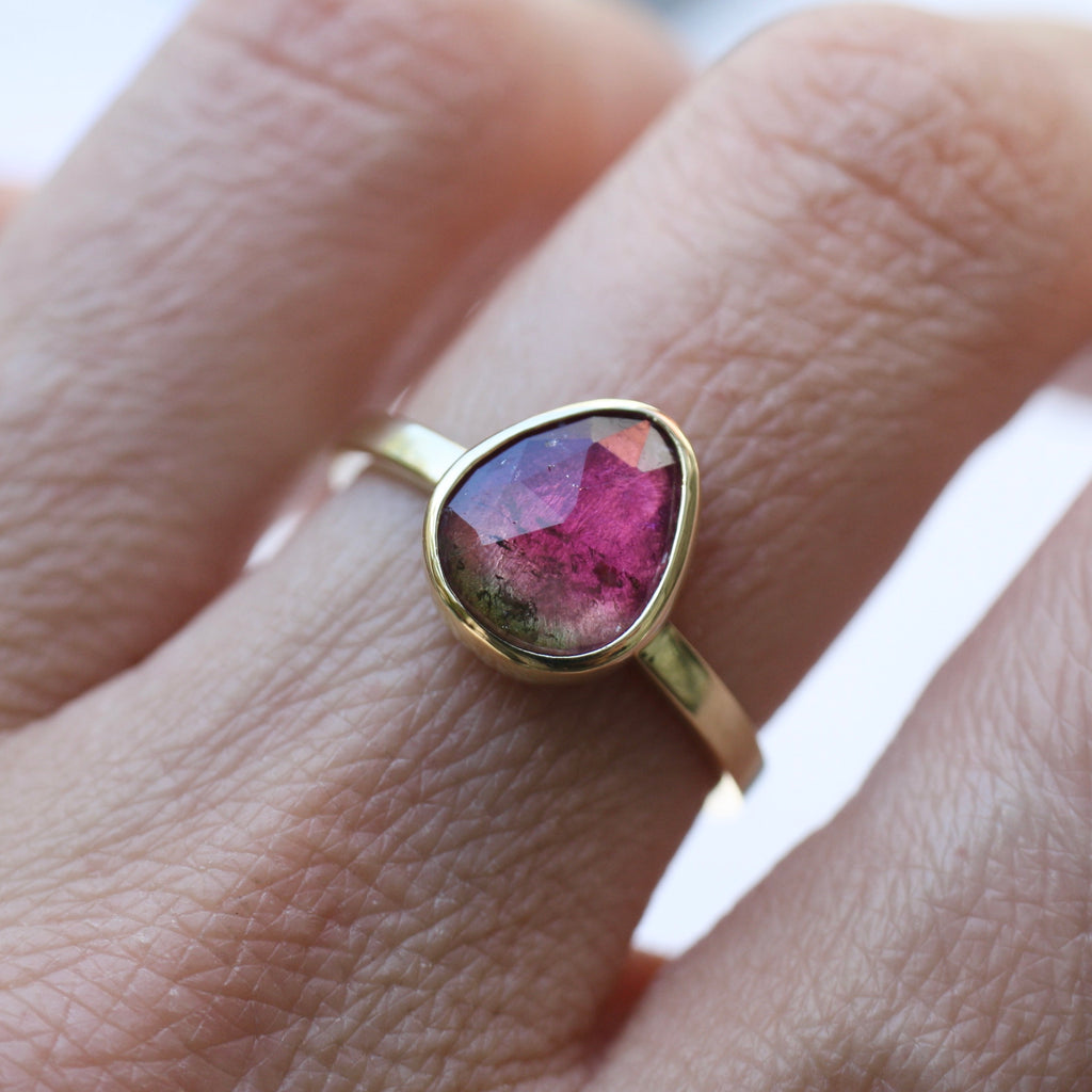 9ct Yellow Gold Pink Pear Tourmaline Ring