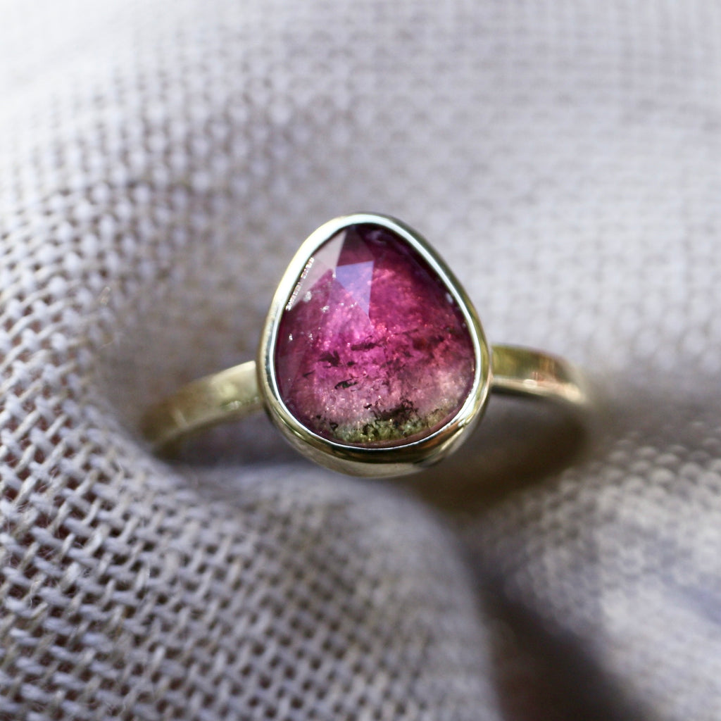 9ct Yellow Gold Pink Pear Tourmaline Ring