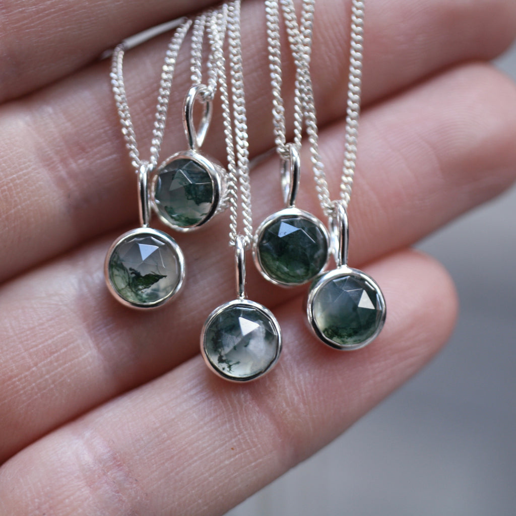 Sterling Silver Mini Moss Agate Necklace (Edition 2)