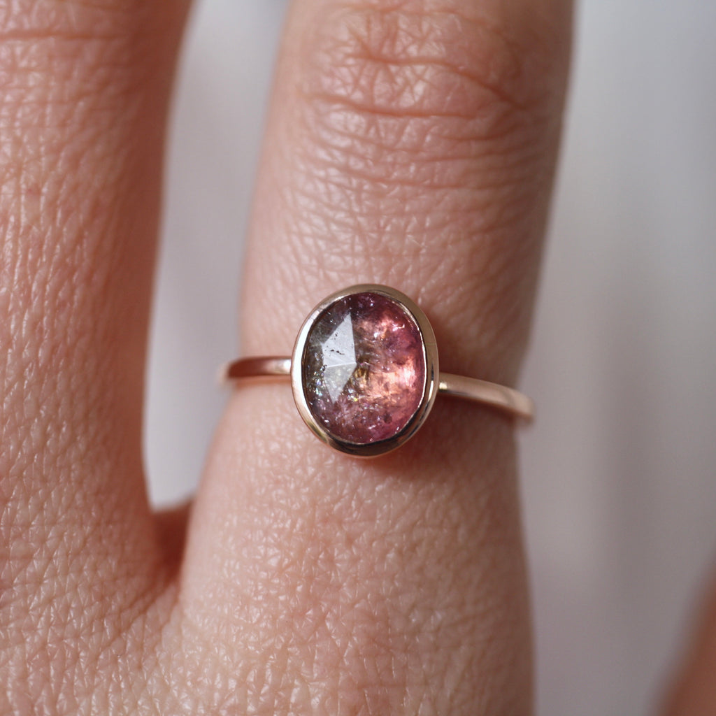 9ct Gold Rose Cut Pastel Tourmaline Ring