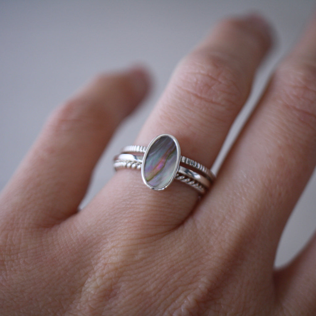 Sterling Silver Pāua Stacking Ring Set (Edition 3)