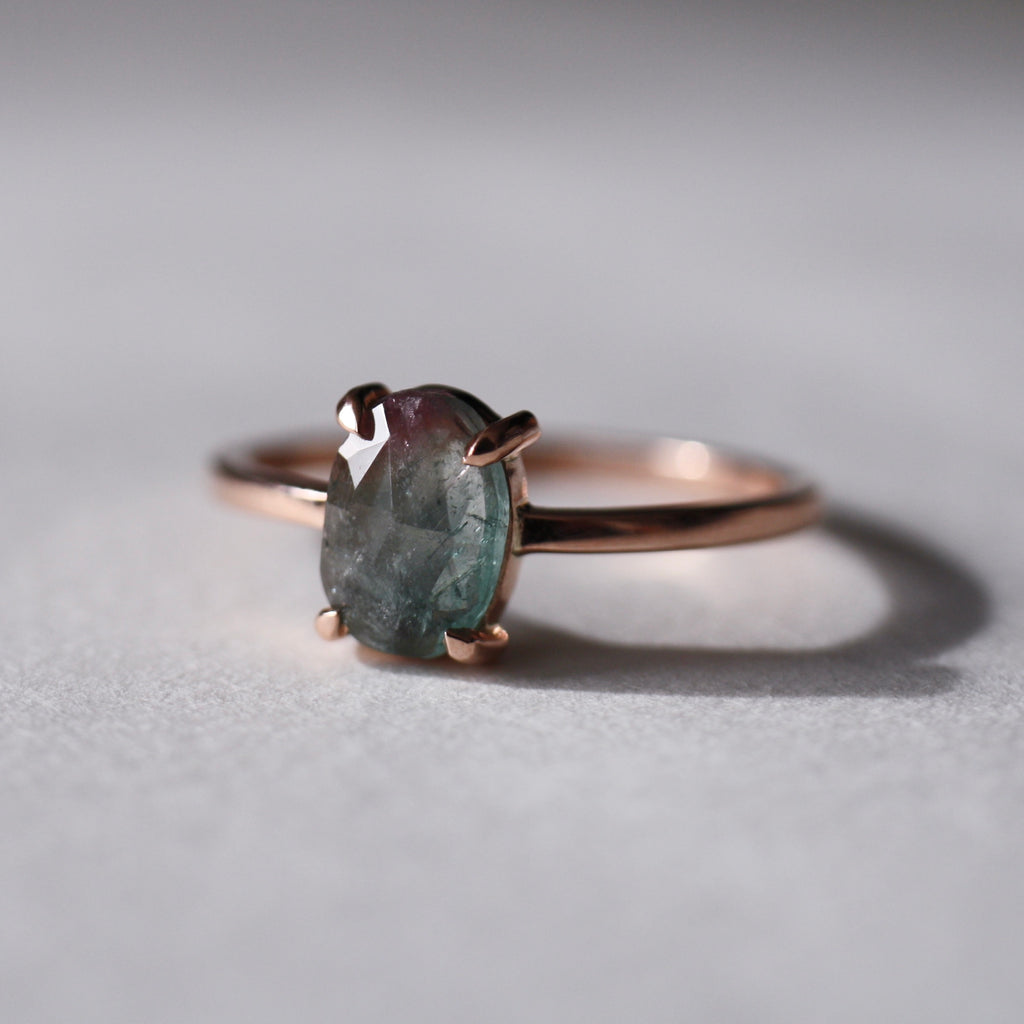 9ct Rose Gold Oceanic Blue Tourmaline Ring