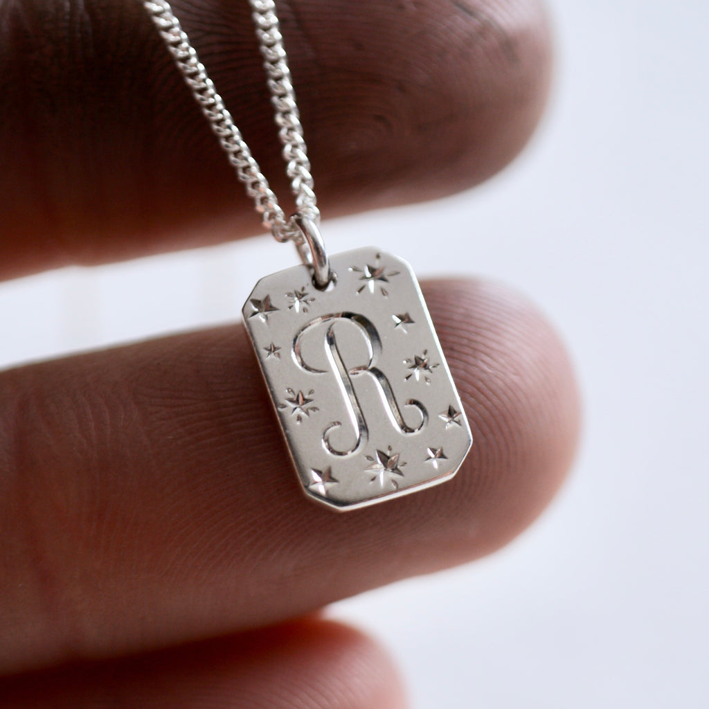 Hand Engraved Star Initial Necklace