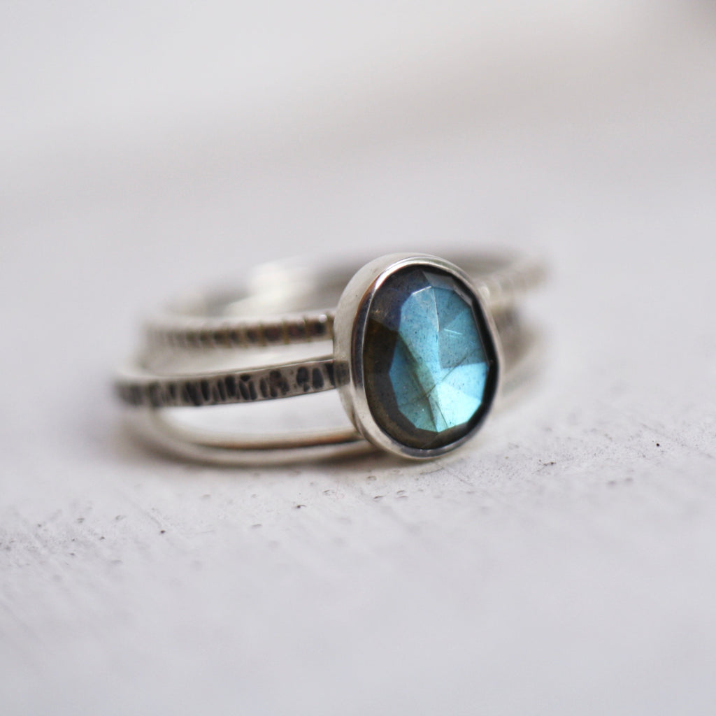 Sterling Silver Labradorite Stacking Ring Set