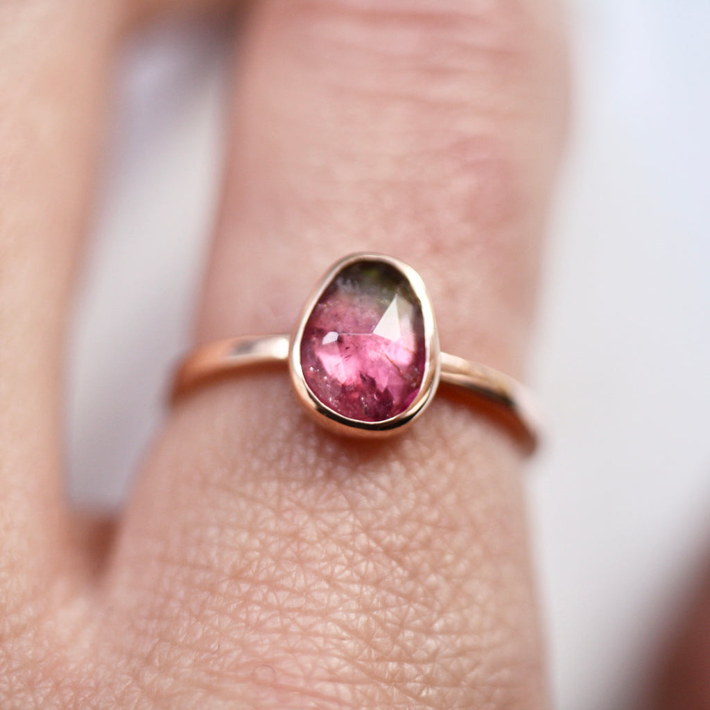 9ct Rose Gold Watermelon Tourmaline Ring