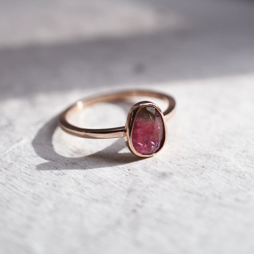 9ct Rose Gold Watermelon Tourmaline Ring