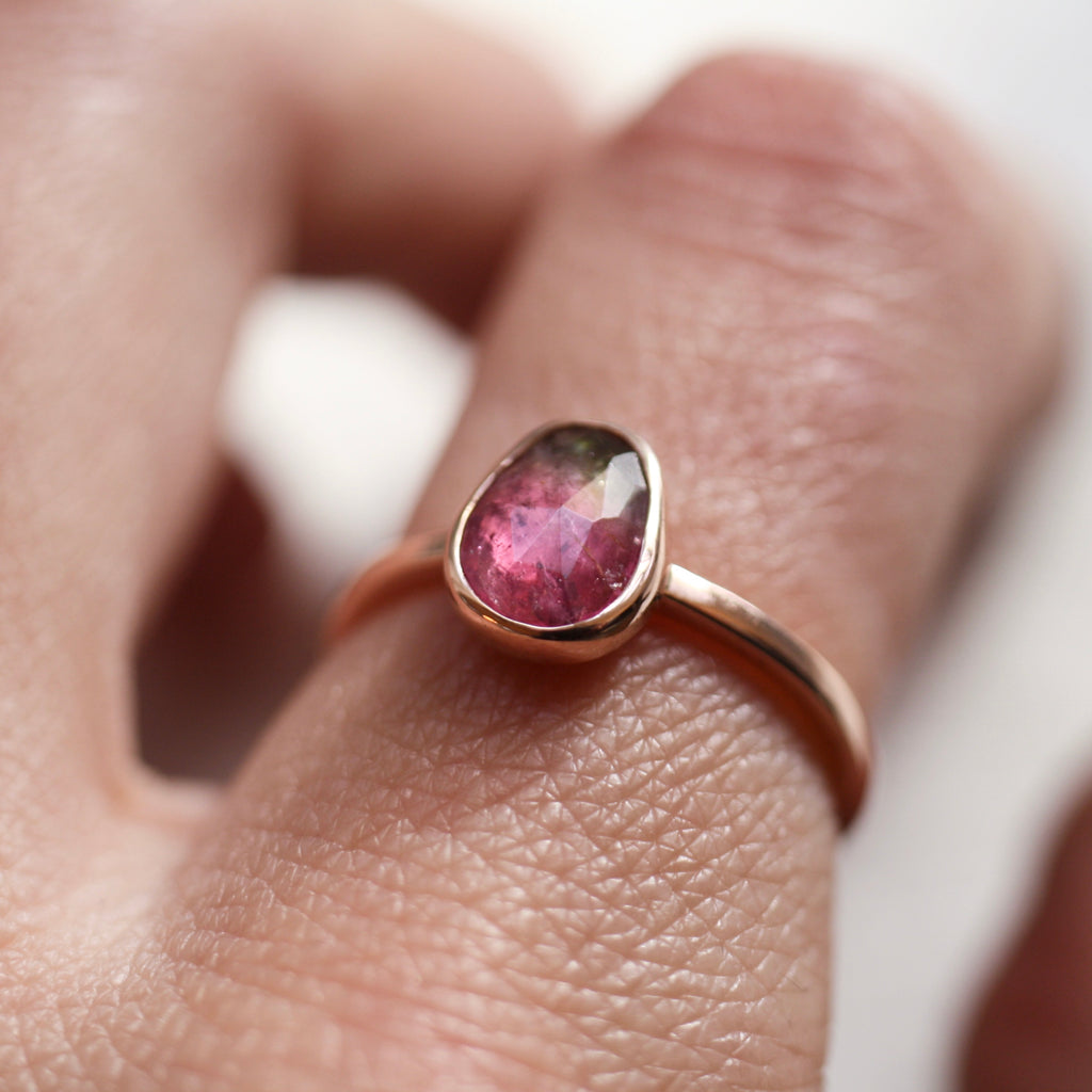 9ct Rose Gold Watermelon Tourmaline Ring