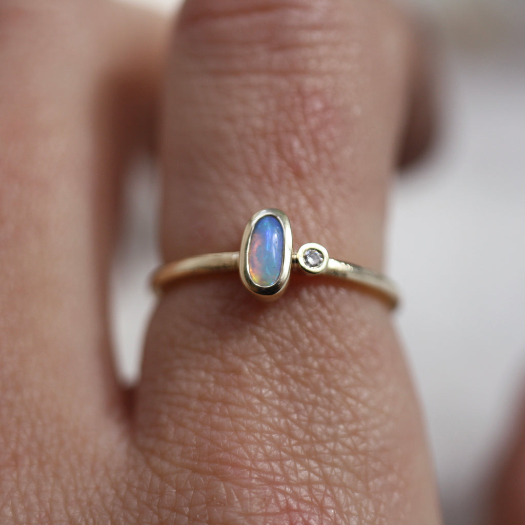 9ct Yellow Gold Opal Diamond Ring