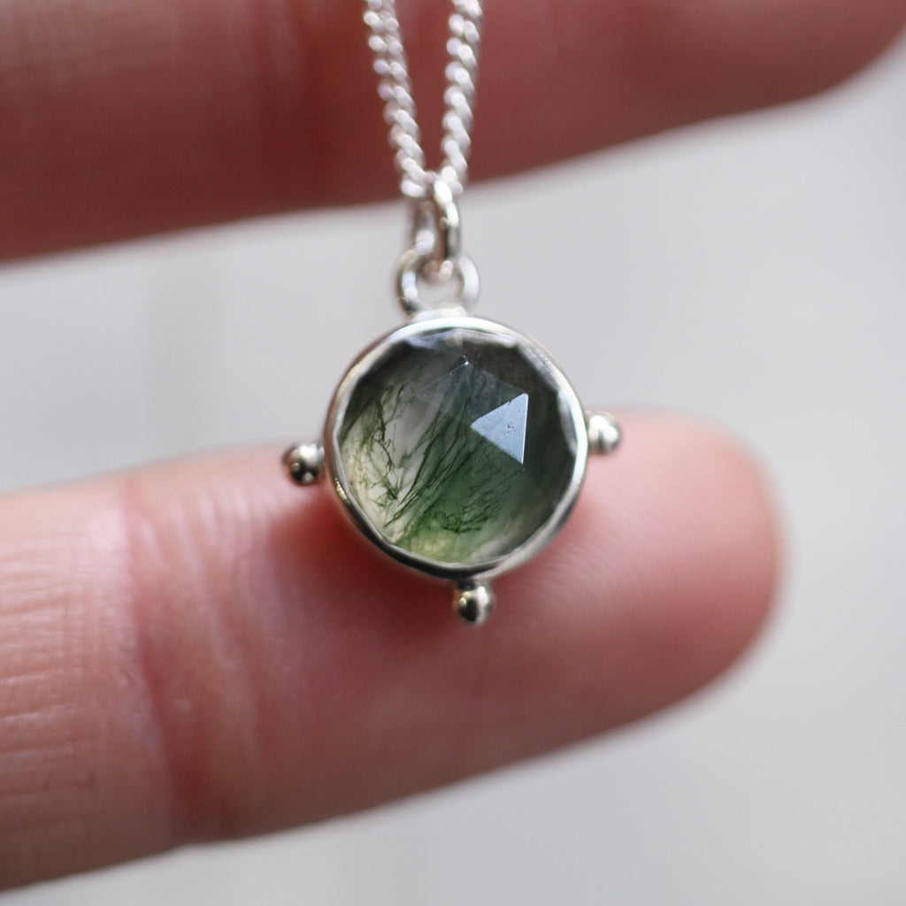 Sterling Silver Moss Agate Necklace (Edition 14)