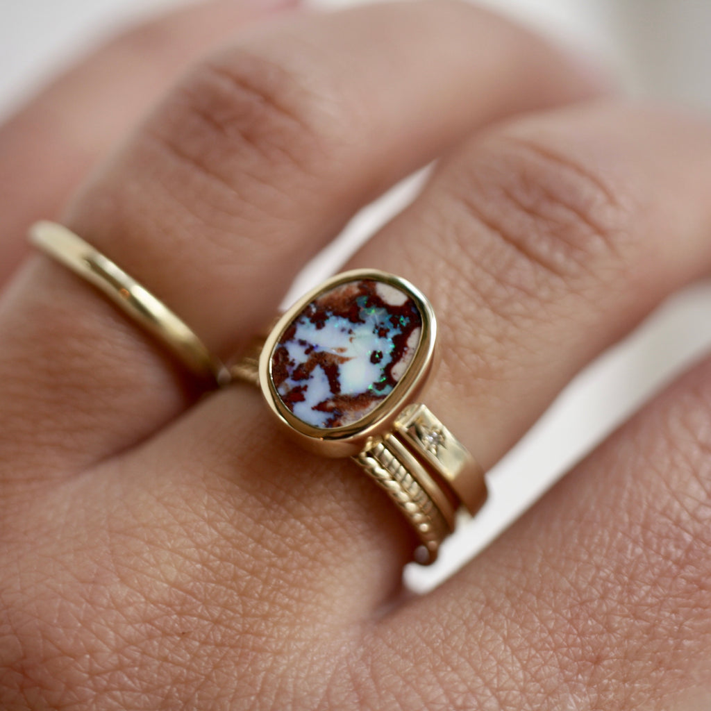 9ct Yellow Gold Mexican Boulder Opal Ring