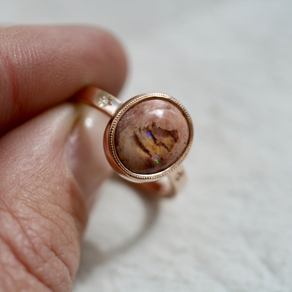 9ct Rose Gold Pink Pastal Opal Ring