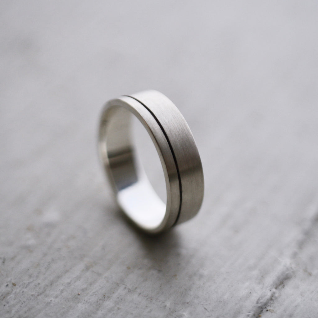 Oxidised Groove Wide Band by Jade Rabbit Design