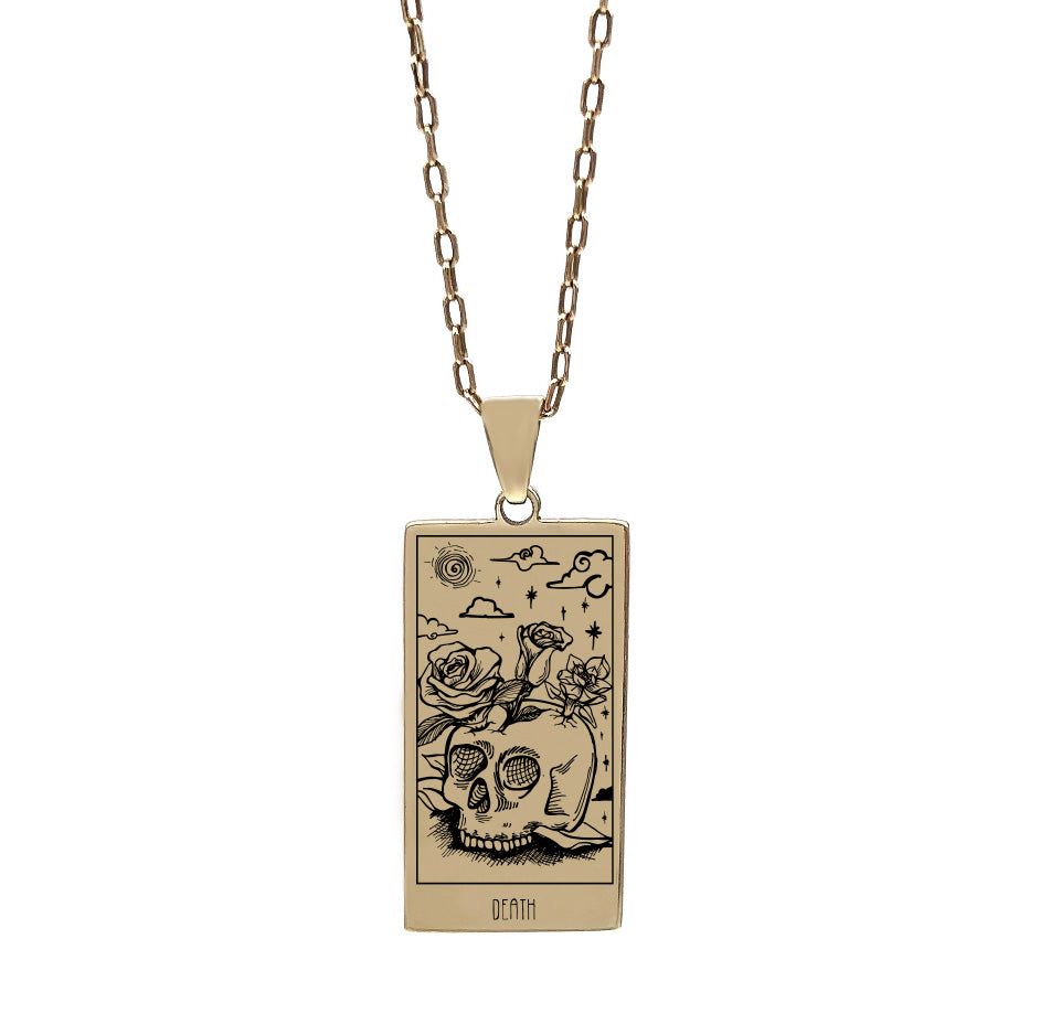Gold Death Tarot Card Necklace by Jade Rabbit Design