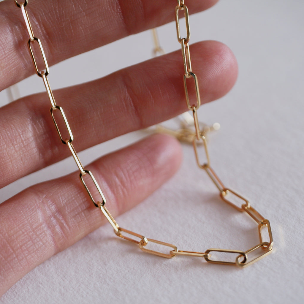 9ct Gold Paper Clip Chain by Jade Rabbit Design
