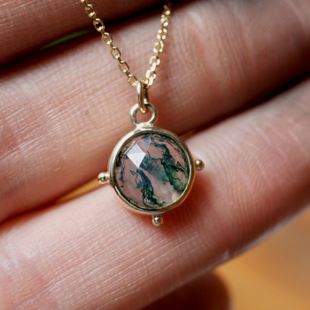 9ct Yellow Gold Moss Agate Necklace