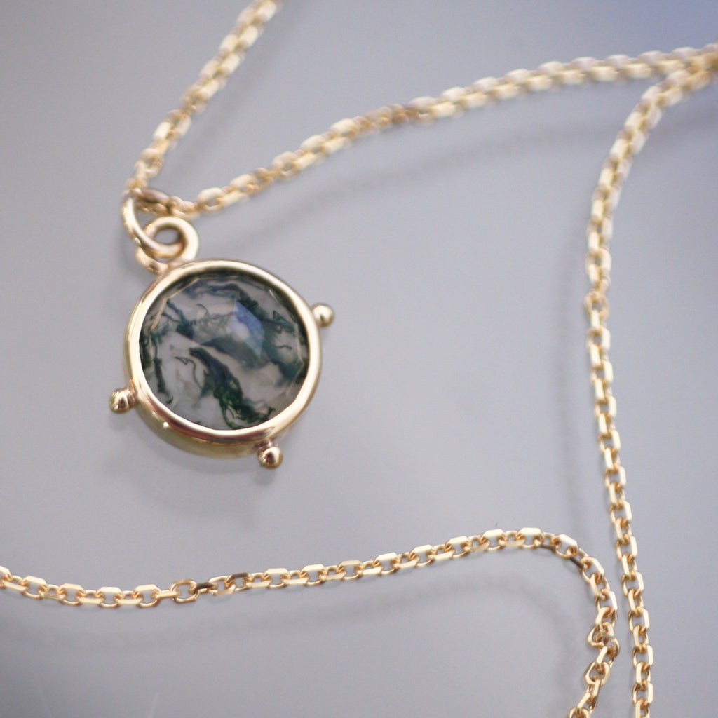 9ct Yellow Gold Moss Agate Necklace