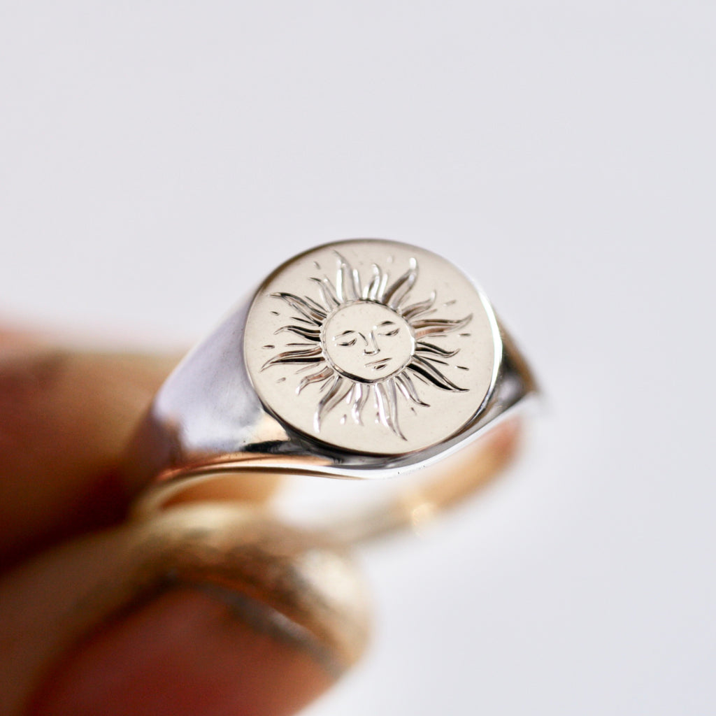 Hand Engraved Sun Signet Ring