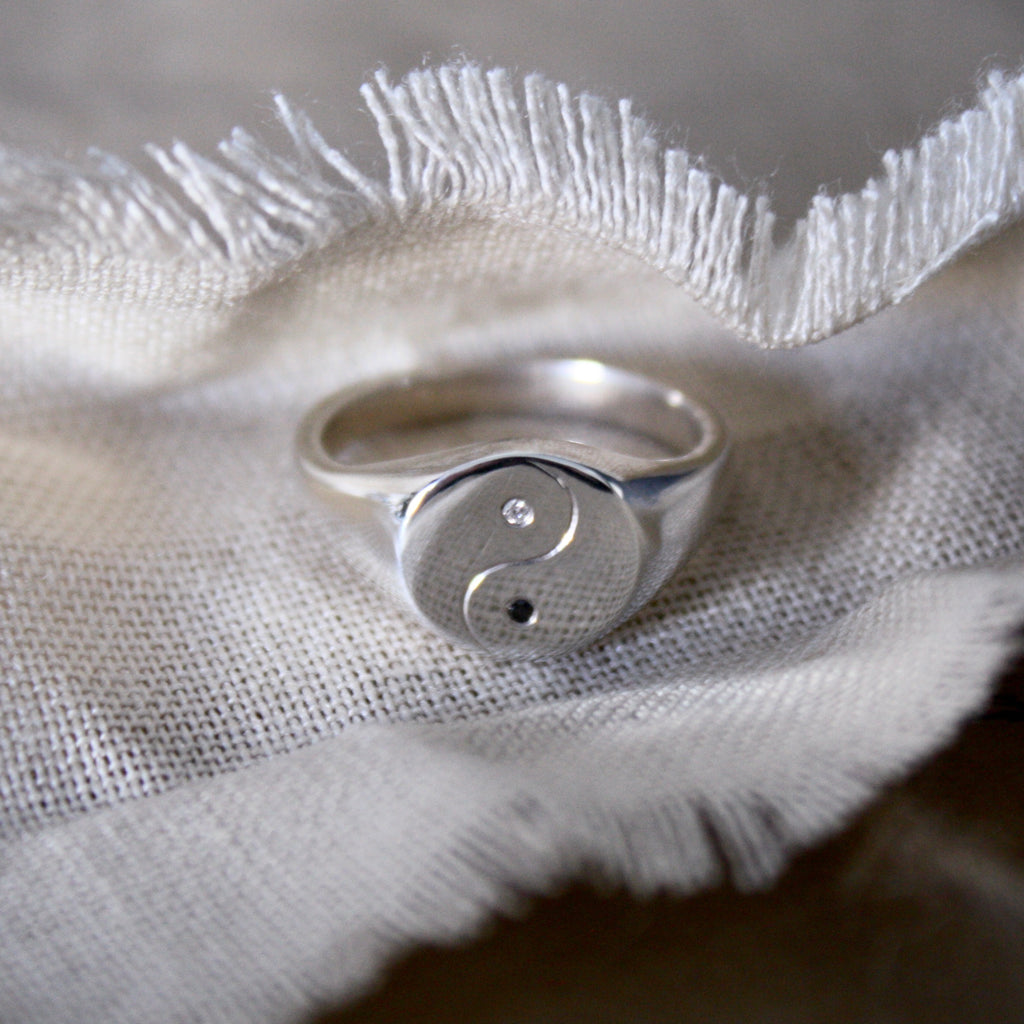 Diamond Yin Yang Signet Ring