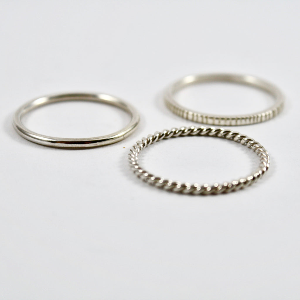 Dainty sterling silver stacking rings by Jade Rabbit Design
