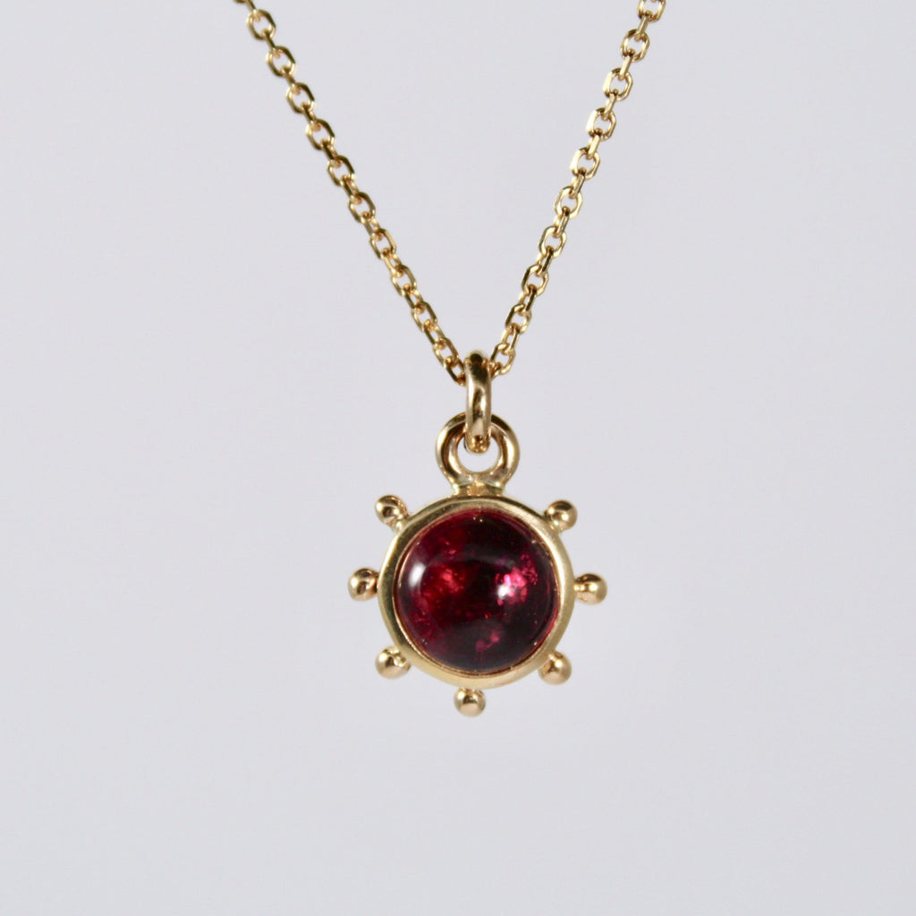 A 9ct yellow gold tourmaline necklace with granulation by Jade Rabbit Design