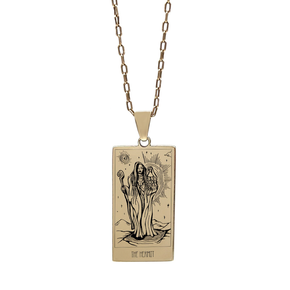 Gold Hermit Tarot Card Necklace by Jade Rabbit Design