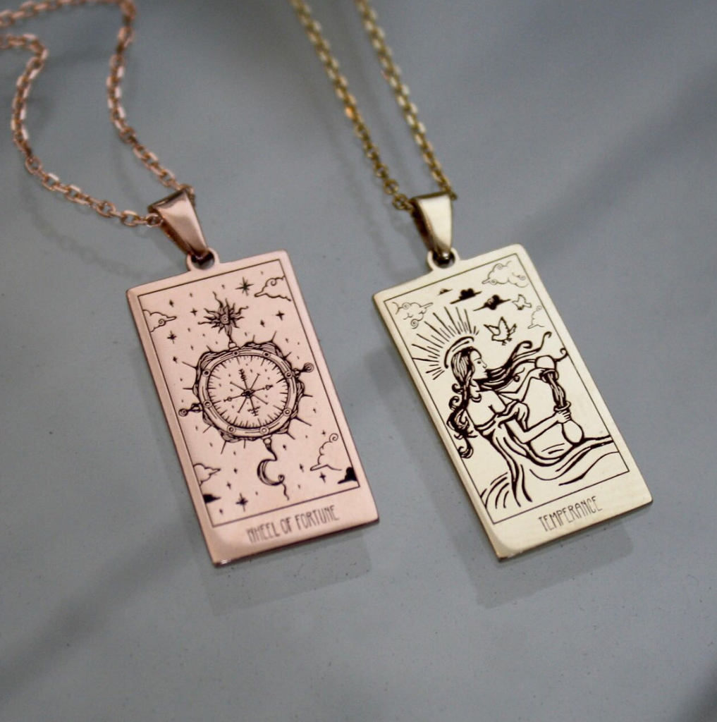Gold Tarot Card Necklaces by Jade Rabbit Design