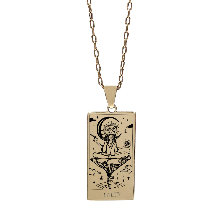 Gold Magician Tarot Card Necklace by Jade Rabbit Design