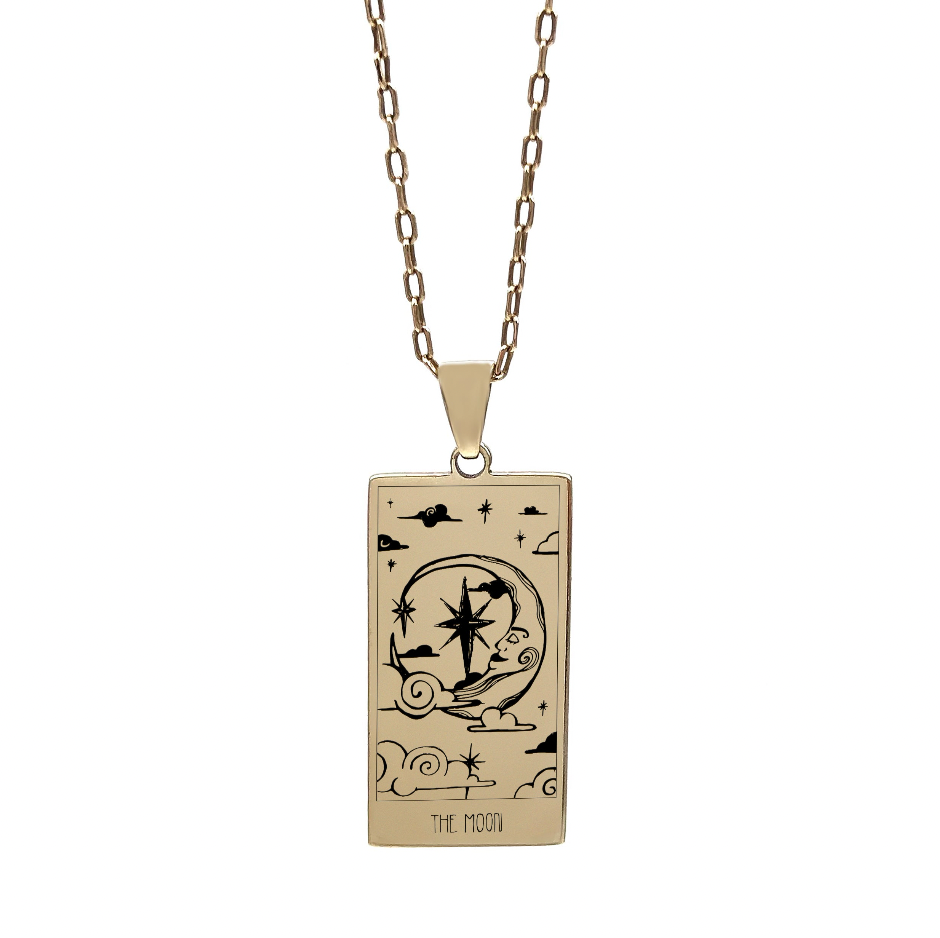 Gold Moon Tarot Card Necklace by Jade Rabbit Design