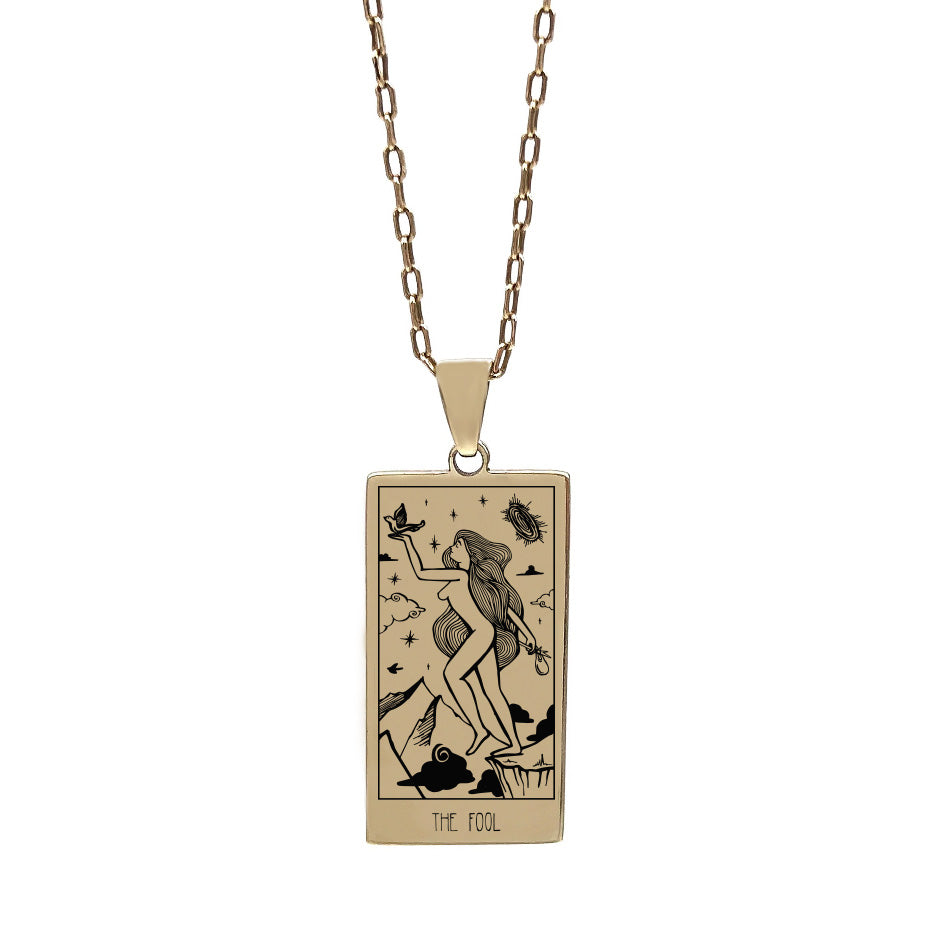 Gold Fool Tarot Card Necklace by Jade Rabbit Design