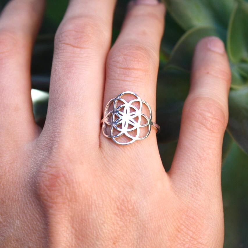 Flower of Life ring in sterling silver by Jade Rabbit Design