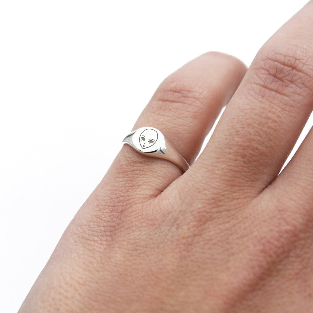 Sterling silver alien signet ring by Jade Rabbit Design
