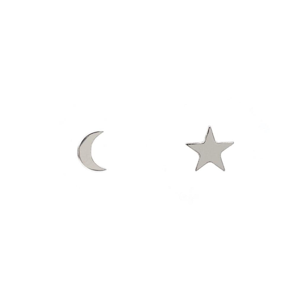Sterling silver star and moon stud earrings by Jade Rabbit Design