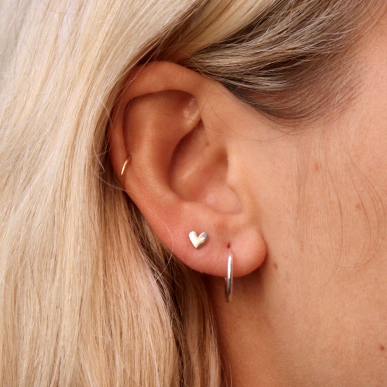 Sterling silver heart stud earrings by Jade Rabbit Design