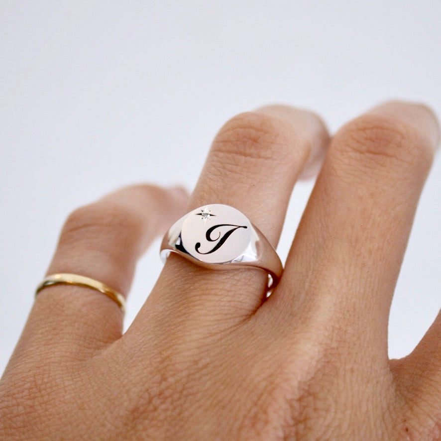 Custom Initial & Star Signet Ring