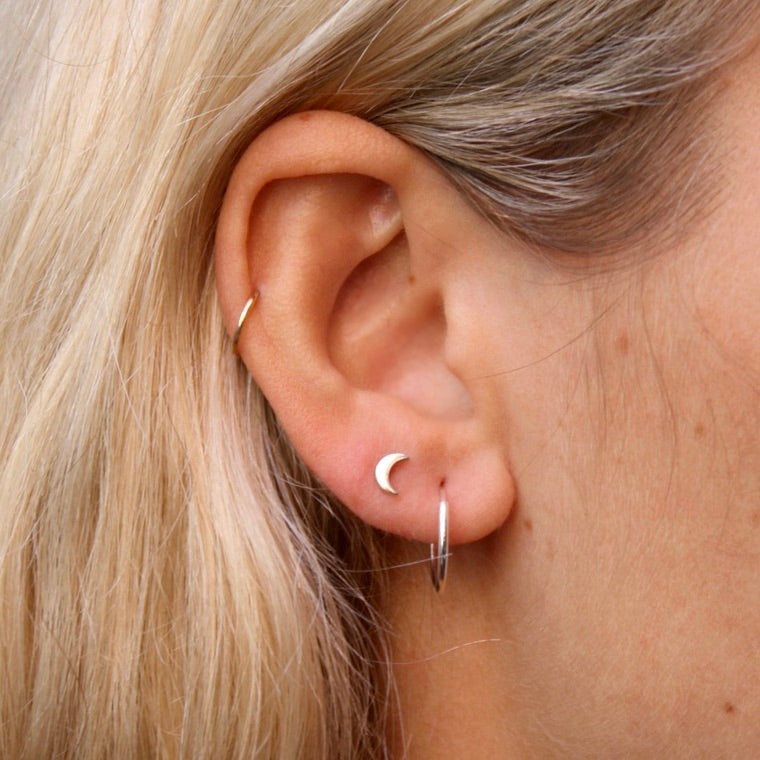 sterling silver 9ct gold moon earring stud by jade rabbit design