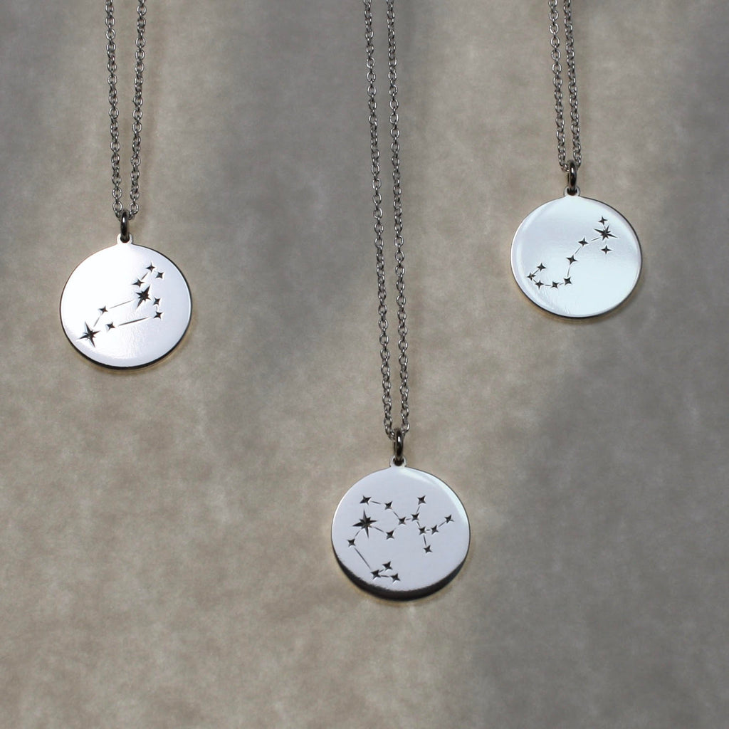 Hand engraved sterling silver constellation pendant by Jade Rabbit Design