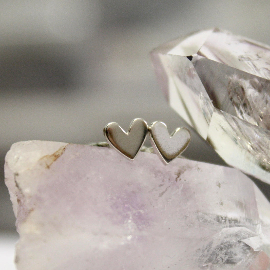 Solid sterling silver heart earring studs by Jade Rabbit Design