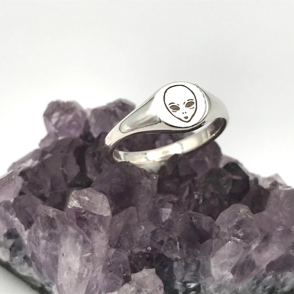 Sterling silver alien signet ring by Jade Rabbit Design